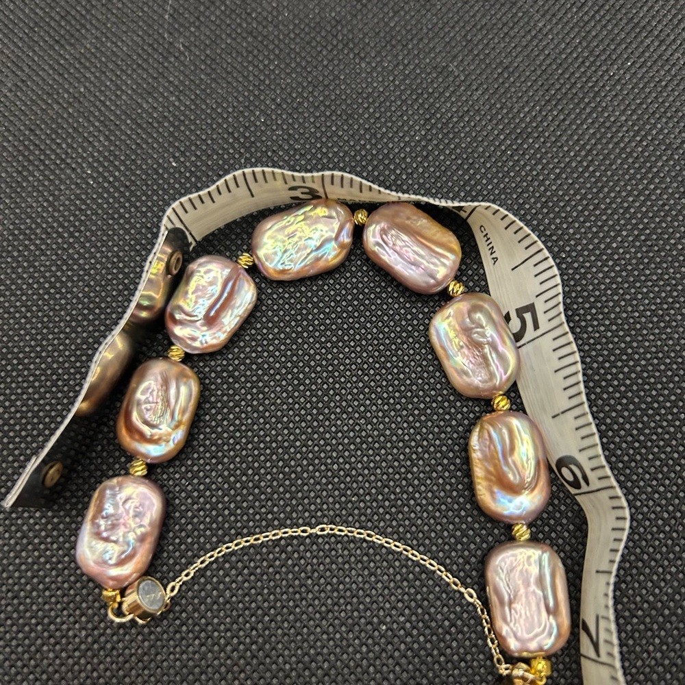 Elegant Pinky Brown Baroque Freshwater Pearl Bracelet - Picture 2 of 2
